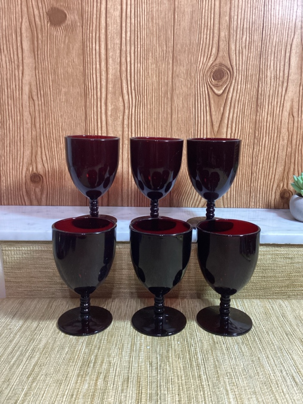 Vintage Anchor Hocking Ruby Red Goblet Set - 6-Piece 5.5”